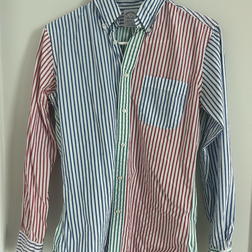 Brooks Brothers Red, Green, Blue Casual Button Down Panel Friday Shirt